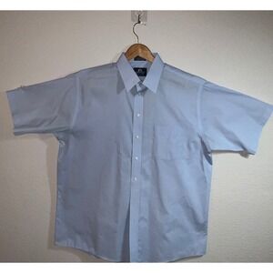 Stafford Mens 17.5 Light Blue Broadcloth Short Sleeve Dress Shirt Wrinkle Free